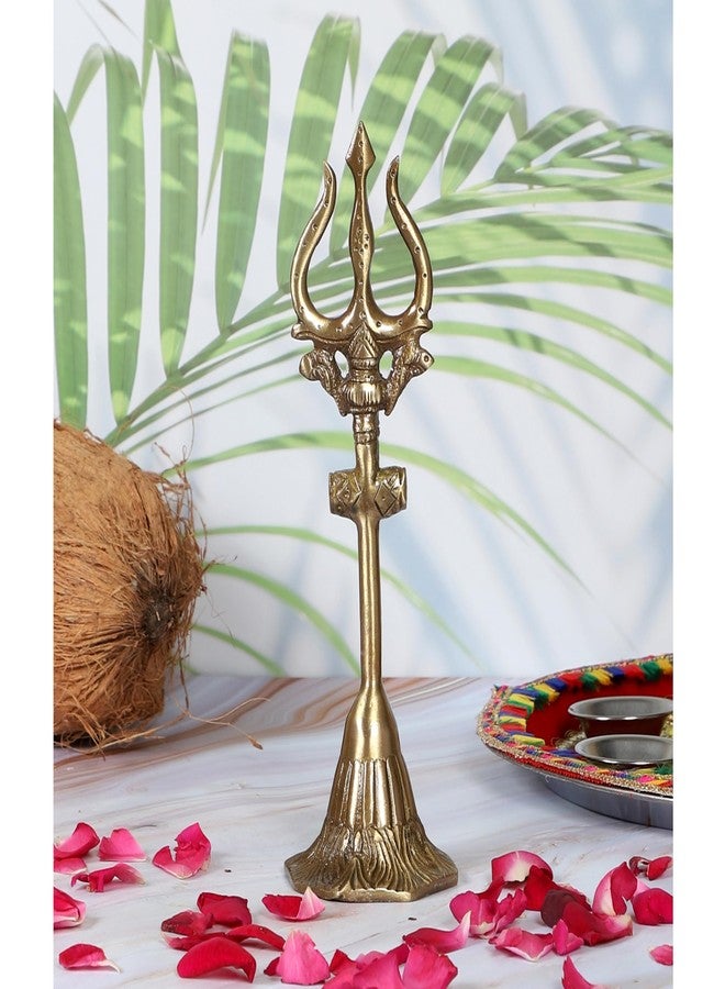 Two Moustaches 8 Inches Brass Shiva's Trishul with Damru, Antique Finish, Brass Mahadev Trishul with Damru Figurine, Shiva Trishul Statue, Solid Brass Heavy Weight 370 Grams, Standard, Pack of 1 - Image 5